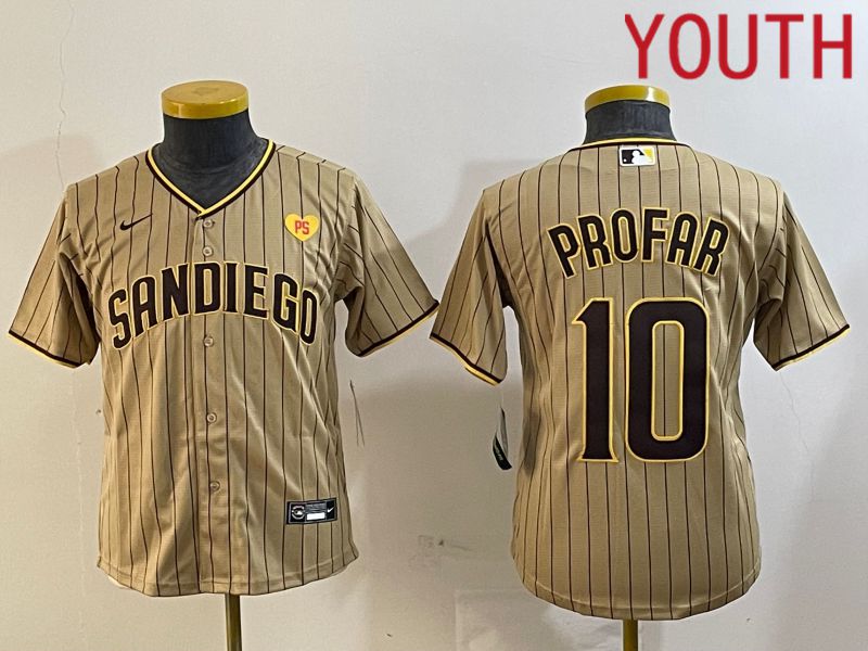 Youth San Diego Padres #10 Profar Browm Stripe Game 2024 Nike MLB Jersey style 5